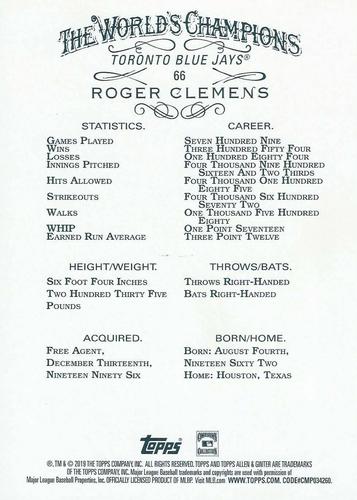 2019 Topps Allen & Ginter 5x7 #66 Roger Clemens Back