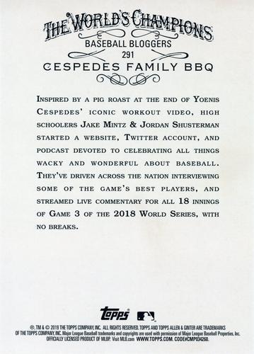 2019 Topps Allen & Ginter 5x7 #291 Cespedes Family BBQ Back