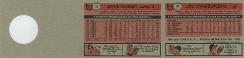 1981 Topps Squirt - Panels #10 / 32 Dave Parker / Joe Charboneau Back