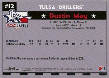 2019 Grandstand Texas League Top Prospects #NNO Dustin May Back