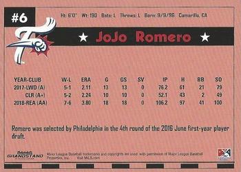 2019 Grandstand Reading Fightin Phils #NNO JoJo Romero Back