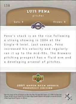 2005 Upper Deck Update - Prospects Gold #138 Luis Pena Back