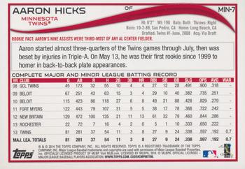 2014 Topps Minnesota Twins #MIN7 Aaron Hicks Back
