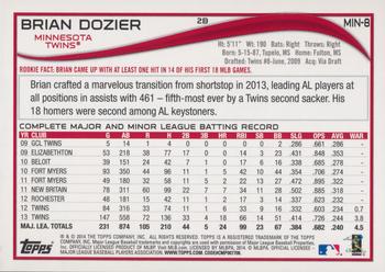 2014 Topps Minnesota Twins #MIN8 Brian Dozier Back