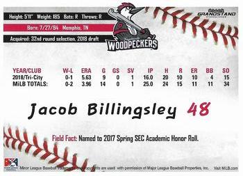 2019 Grandstand Fayetteville Woodpeckers #NNO Jacob Billingsley Back