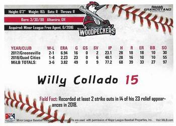 2019 Grandstand Fayetteville Woodpeckers #NNO Willy Collado Back