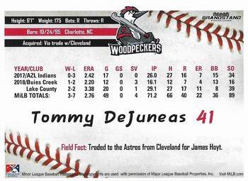 2019 Grandstand Fayetteville Woodpeckers #NNO Tommy DeJuneas Back