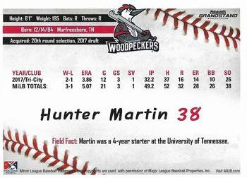2019 Grandstand Fayetteville Woodpeckers #NNO Hunter Martin Back