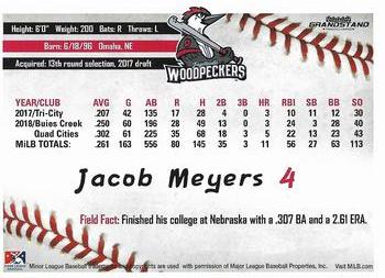2019 Grandstand Fayetteville Woodpeckers #NNO Jacob Meyers Back