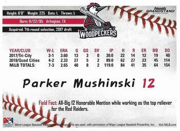 2019 Grandstand Fayetteville Woodpeckers #NNO Parker Mushinski Back
