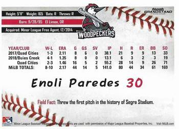 2019 Grandstand Fayetteville Woodpeckers #NNO Enoli Paredes Back