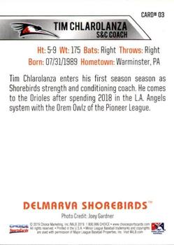 2019 Choice Delmarva Shorebirds #03 Tim Chlarolanza Back