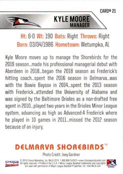 2019 Choice Delmarva Shorebirds #21 Kyle Moore Back
