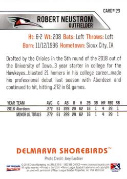2019 Choice Delmarva Shorebirds #23 Robert Neustrom Back