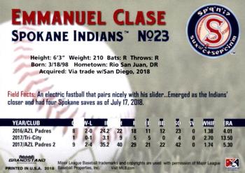 2018 Grandstand Spokane Indians #5 Emmanuel Clase Back