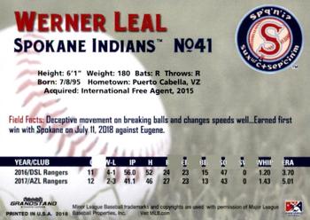 2018 Grandstand Spokane Indians #20 Werner Leal Back