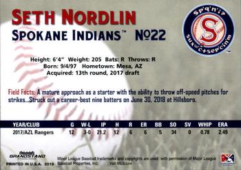 2018 Grandstand Spokane Indians #27 Seth Nordlin Back