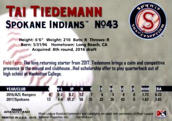 2018 Grandstand Spokane Indians #34 Tai Tiedemann Back