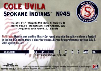 2018 Grandstand Spokane Indians #35 Cole Uvila Back
