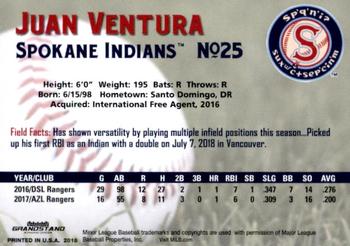 2018 Grandstand Spokane Indians #37 Juan Ventura Back
