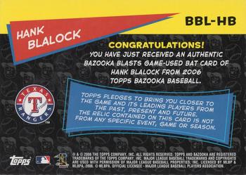 2006 Bazooka - Blasts Bat Relics #BBL-HB Hank Blalock Back