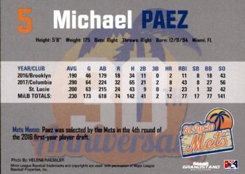 2018 Grandstand St. Lucie Mets #NNO Michael Paez Back