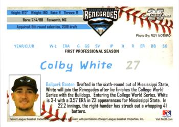 2019 Grandstand Hudson Valley Renegades #NNO Colby White Back