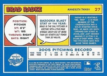 2006 Bazooka - Blue Fortune #27 Brad Radke Back