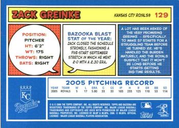 2006 Bazooka - Blue Fortune #129 Zack Greinke Back