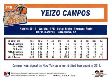 2019 Grandstand St. Lucie Mets #NNO Yeizo Campos Back