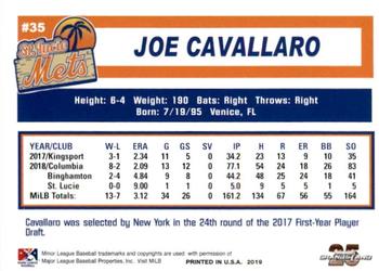 2019 Grandstand St. Lucie Mets #NNO Joe Cavallaro Back