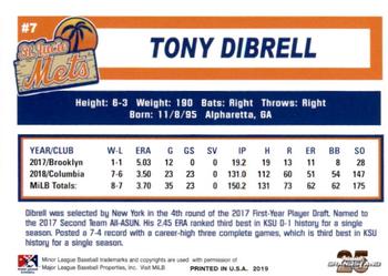 2019 Grandstand St. Lucie Mets #NNO Tony Dibrell Back