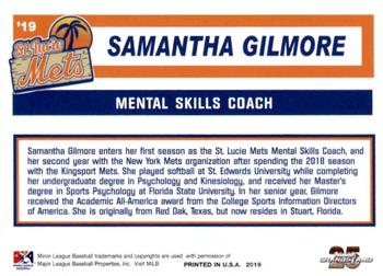 2019 Grandstand St. Lucie Mets #NNO Samantha Gilmore Back