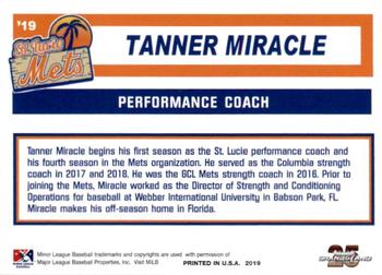 2019 Grandstand St. Lucie Mets #NNO Tanner Miracle Back
