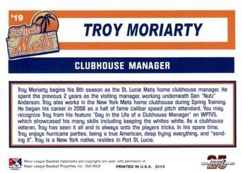 2019 Grandstand St. Lucie Mets #NNO Troy Moriarty Back