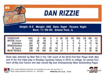 2019 Grandstand St. Lucie Mets #NNO Dan Rizzie Back