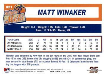 2019 Grandstand St. Lucie Mets #NNO Matt Winaker Back