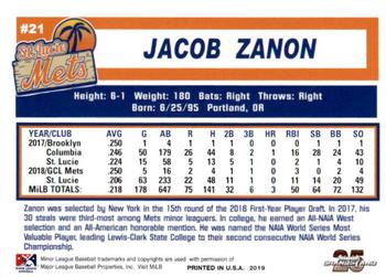 2019 Grandstand St. Lucie Mets #NNO Jacob Zanon Back
