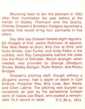 1974 TCMA 1952 Brooklyn Dodgers - Blue/White Red Names / Red Backs #NNO '52 Dodgers Title Card Back