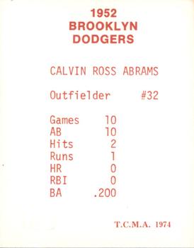 1974 TCMA 1952 Brooklyn Dodgers - Blue/White Red Names / Red Backs #NNO Cal Abrams Back