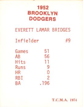 1974 TCMA 1952 Brooklyn Dodgers - Blue/White Red Names / Red Backs #NNO Rocky Bridges Back