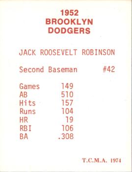 1974 TCMA 1952 Brooklyn Dodgers - Blue/White Red Names / Red Backs #NNO Jackie Robinson Back