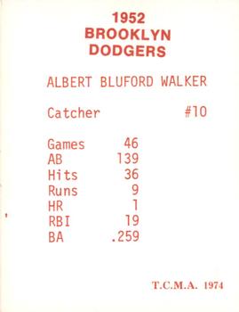 1974 TCMA 1952 Brooklyn Dodgers - Blue/White Red Names / Red Backs #NNO Rube Walker Back