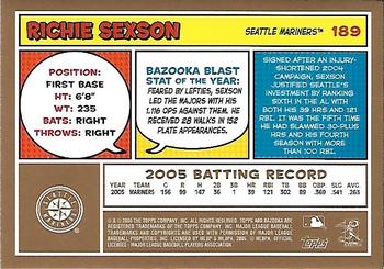 2006 Bazooka - Gold Chunks #189 Richie Sexson Back