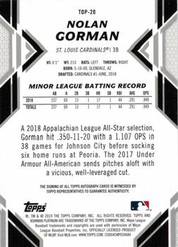 2019 Bowman Platinum - Top Prospects Autographs Ice #TOP-20 Nolan Gorman Back