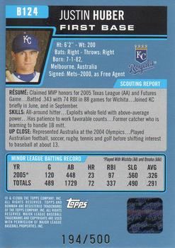 2006 Bowman - Prospects Blue #B124 Justin Huber Back