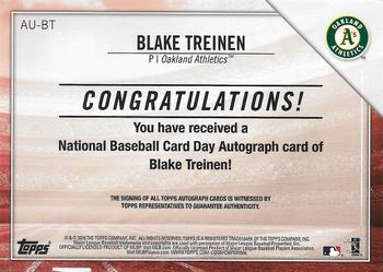 2019 Topps National Baseball Card Day - Autographs #AU-BT Blake Treinen Back