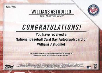 2019 Topps National Baseball Card Day - Autographs #AU-WA Willians Astudillo Back