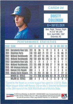 2016 Choice Omaha Storm Chasers #04 Dusty Coleman Back
