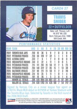 2016 Choice Omaha Storm Chasers #27 Travis Snider Back
